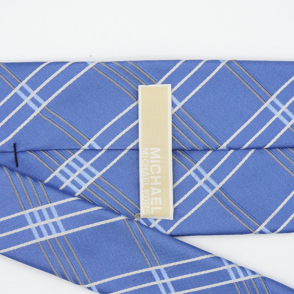 Michael Kors Han Blue Plaid Checkers Neck Tie - Picture 4 of 9